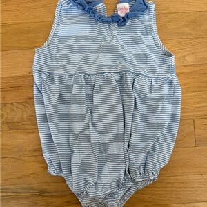 Strawberry Patch Blue Stripe Baby One-Piece Romper